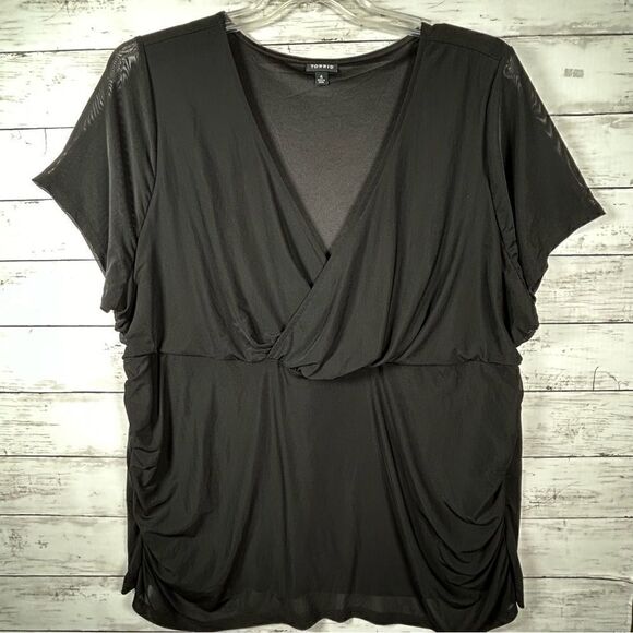 Torrid Surplice Lined Ruched Sides Stretch Black Top 4x - Picture 1 of 7